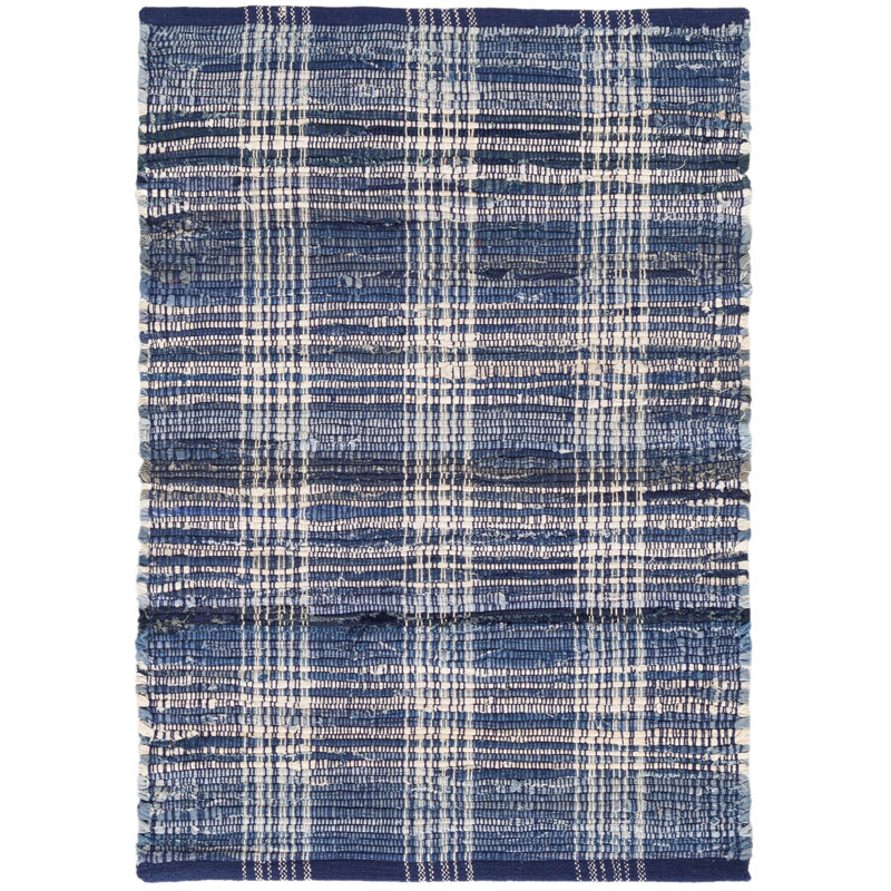 Dash and Albert Rugs Denim Plaid Handmade Flatweave Cotton Denim/Ivory